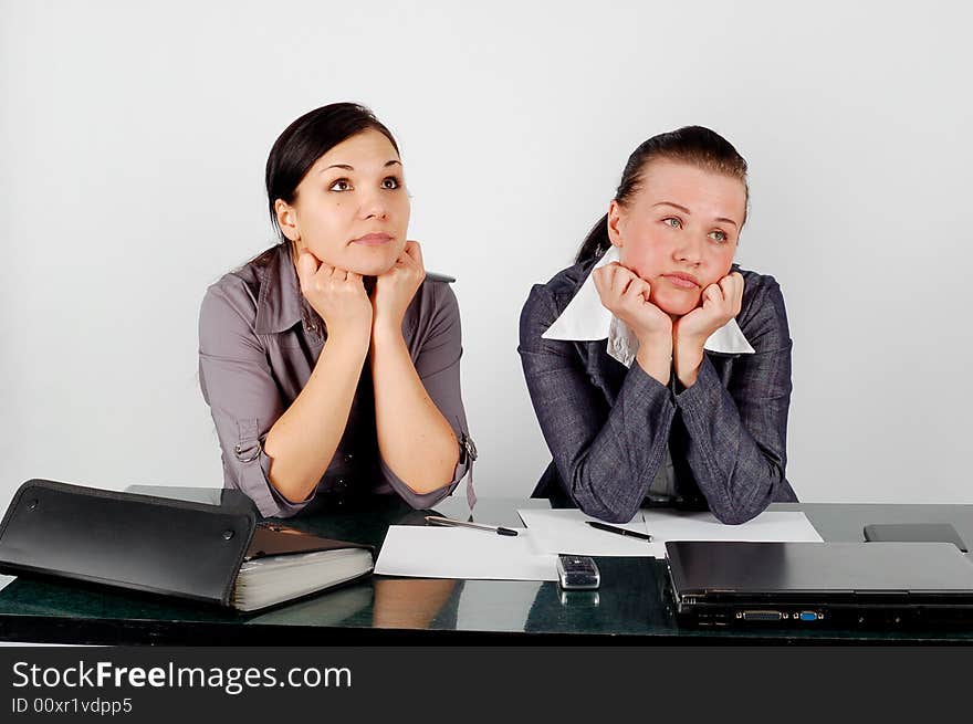 Two attractive business women in office. Two attractive business women in office