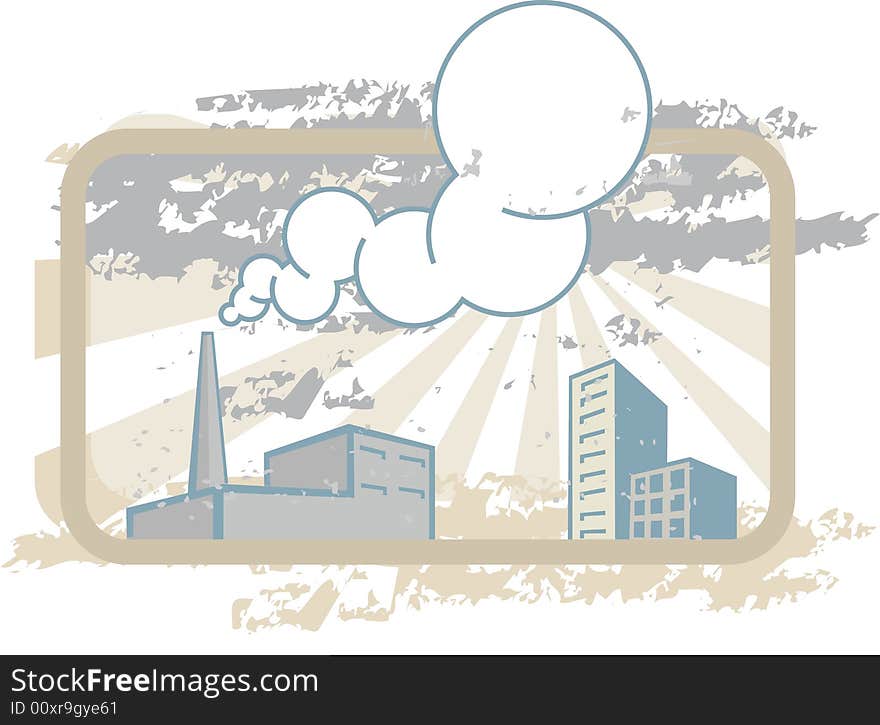 Smoking Factory Chimney and Buildings