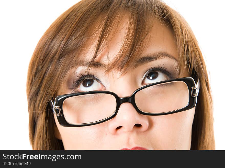 Beautiful businesswoman looking at camera. Isolated