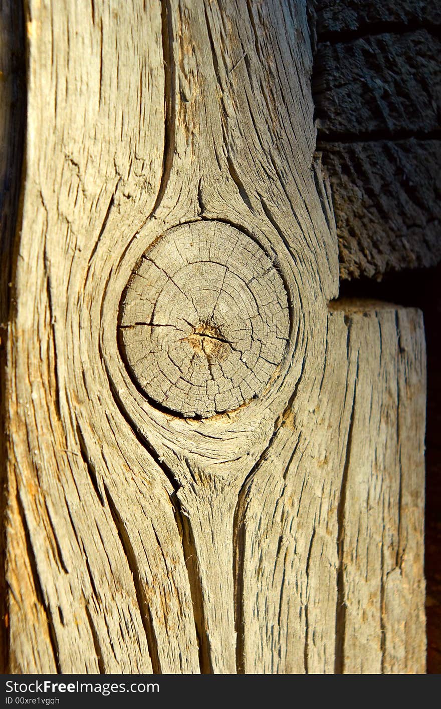 Old dried board with a knot on the center