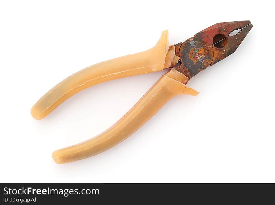Combination pliers on the white background. Old and rusty. Combination pliers on the white background. Old and rusty.