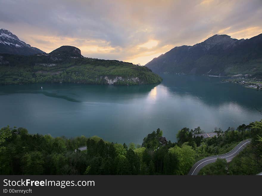 On the evening lake, Switzerland