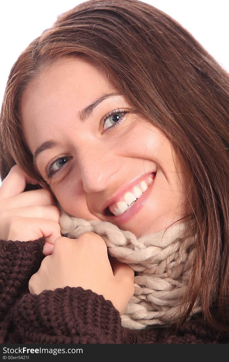 Beautiful young a woman on white background