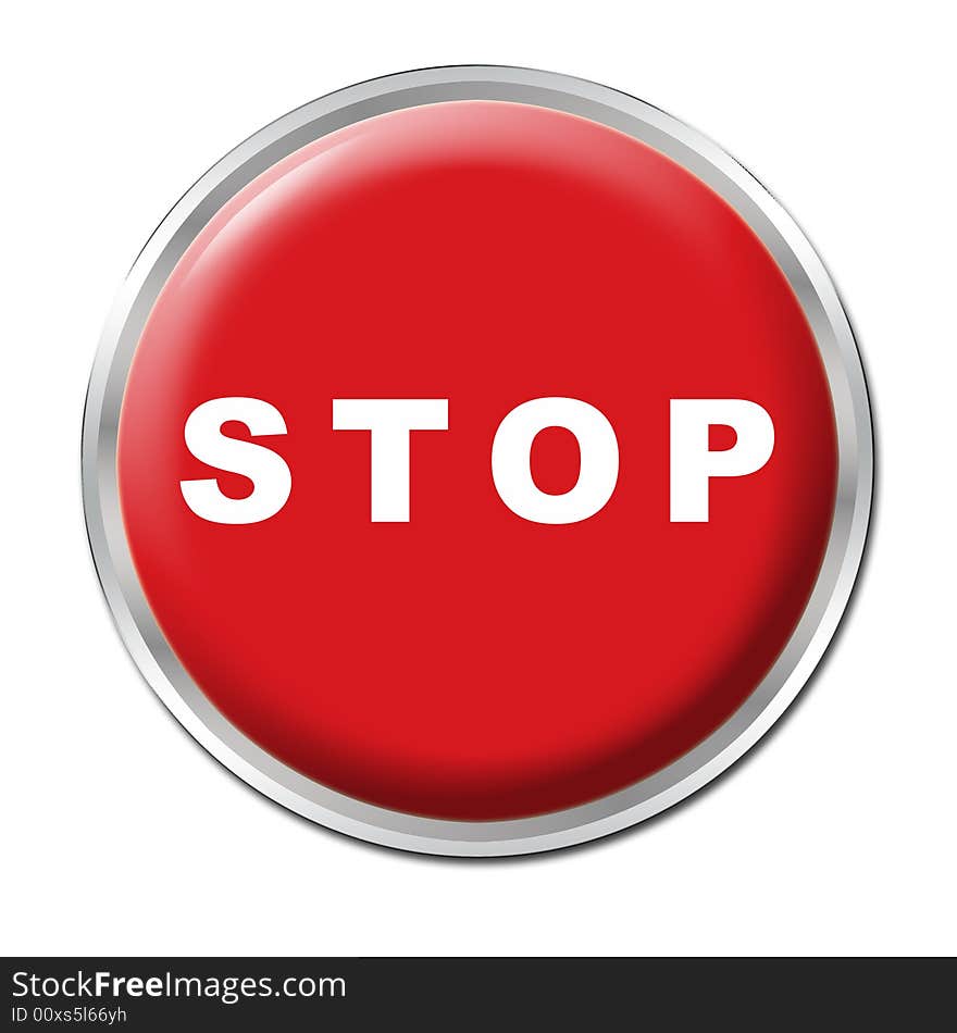 Red round button with the word STOP. Red round button with the word STOP