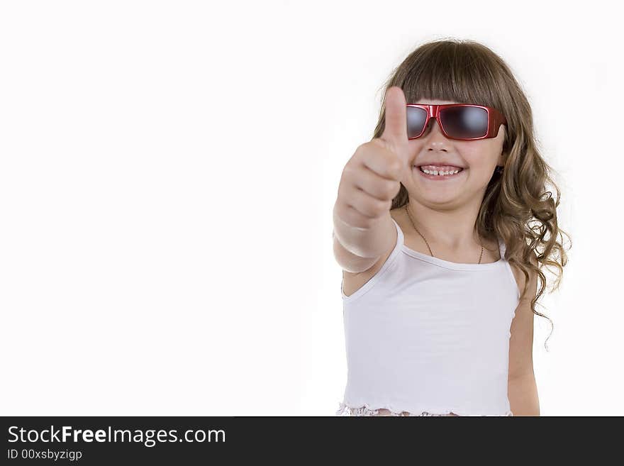 Little girl on a white background