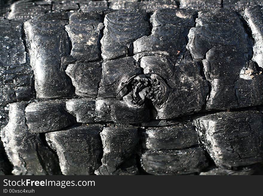 Burned wood texture close up