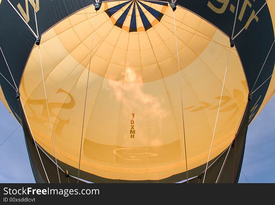 Inside a hot air balloon, we can see the flame for heat up air