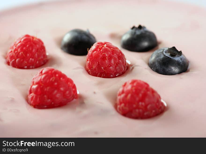 Blueberry and raspberrys with yoghurt.