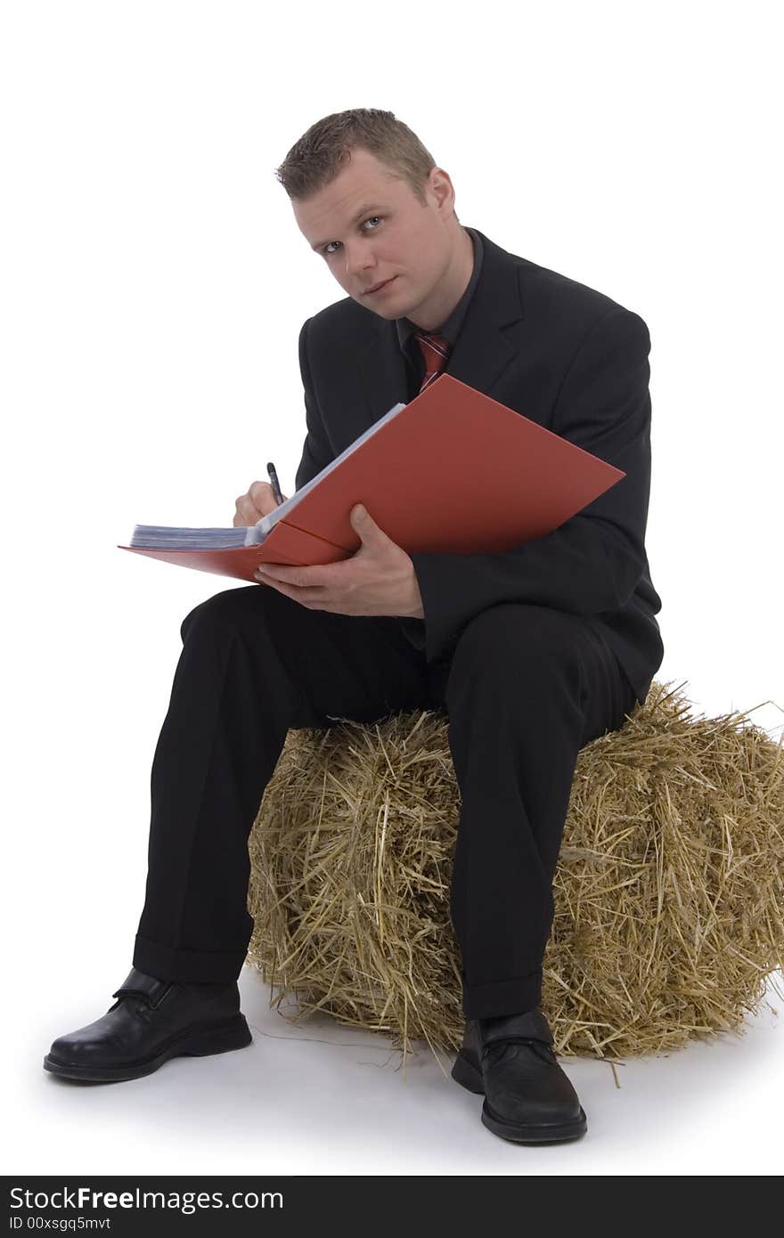 Man with file against a white background