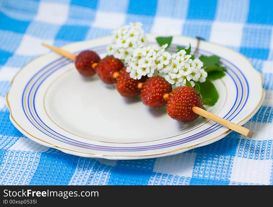 Strawberry barbecue on plate for your design