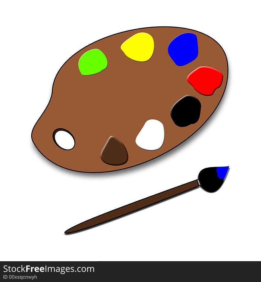 An illustration of a color's palette and a brush