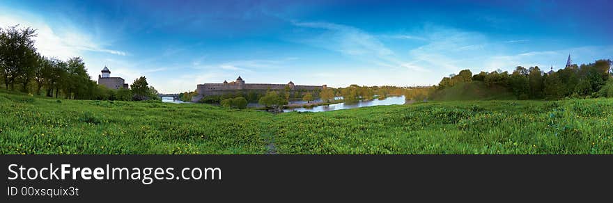 Two opposite castles situated on the border of Russia and Estonia. Two opposite castles situated on the border of Russia and Estonia.