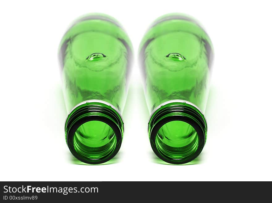 Two green bottle put together on white background. Two green bottle put together on white background.