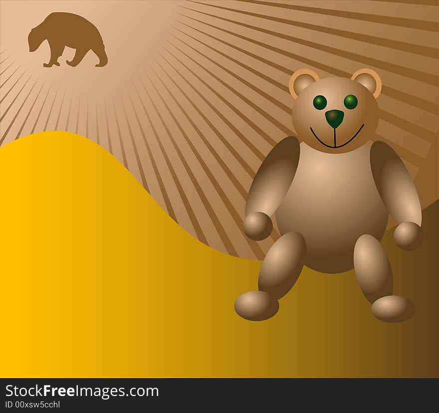 Abstract colored background with teddy bear and small brown bear shape