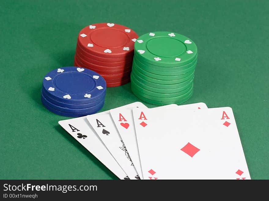 Playing cards with green background. Playing cards with green background