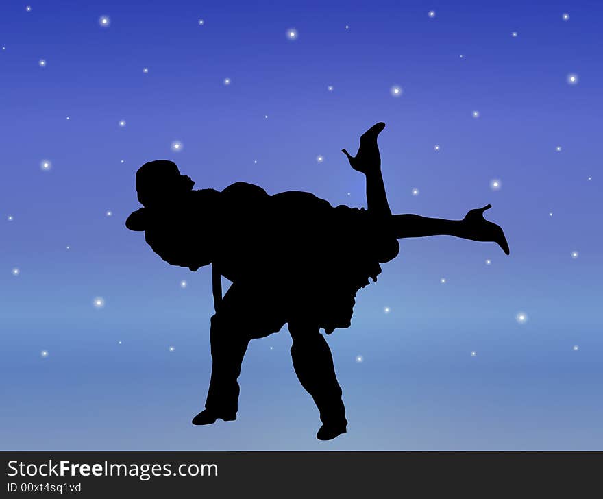 Silhouette illustration of young couple ballroom dancing. Silhouette illustration of young couple ballroom dancing