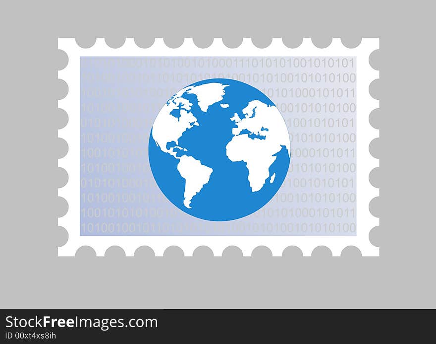 Illustration of a stamp wiith a globe