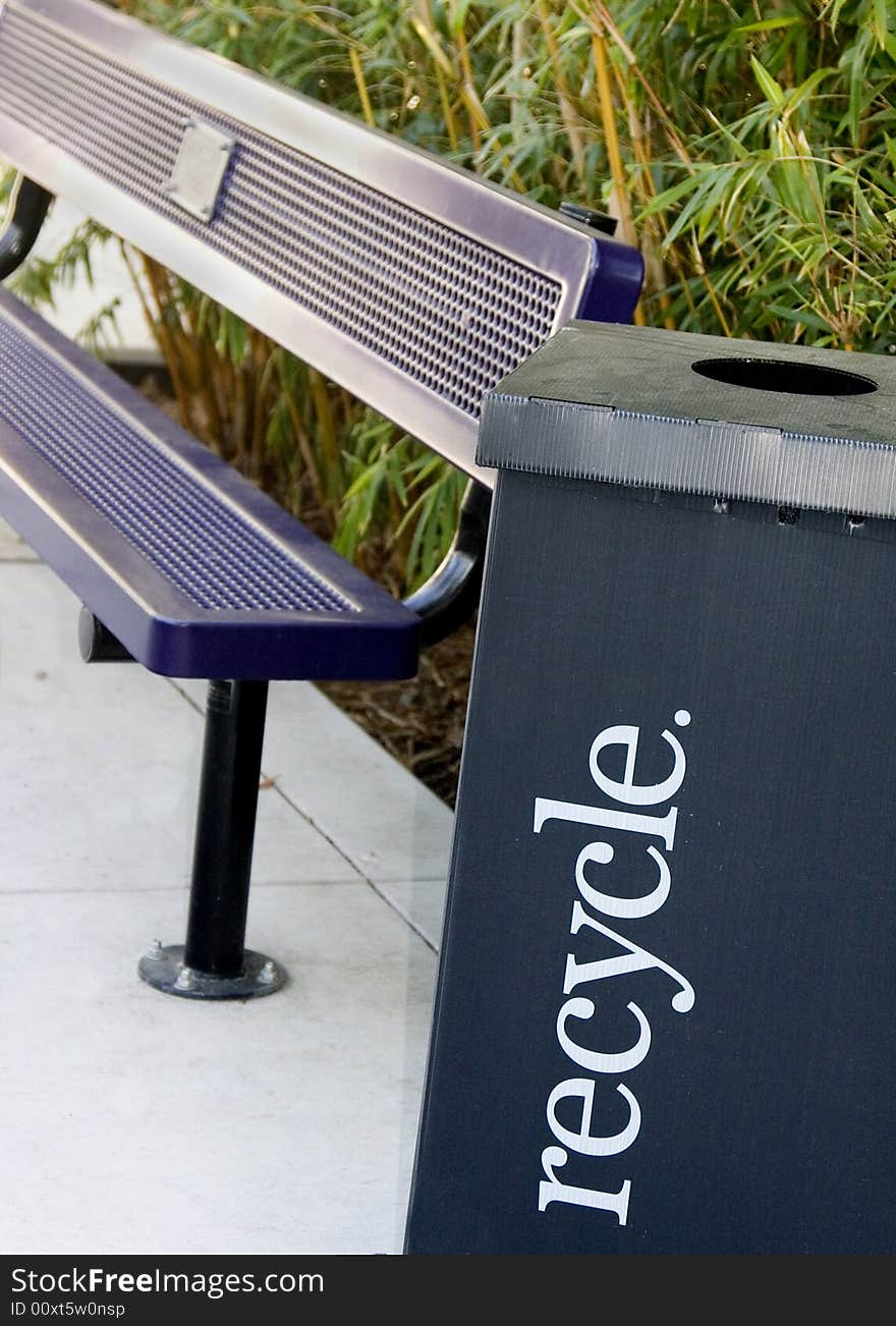 Recycle Box Next To Park Bench