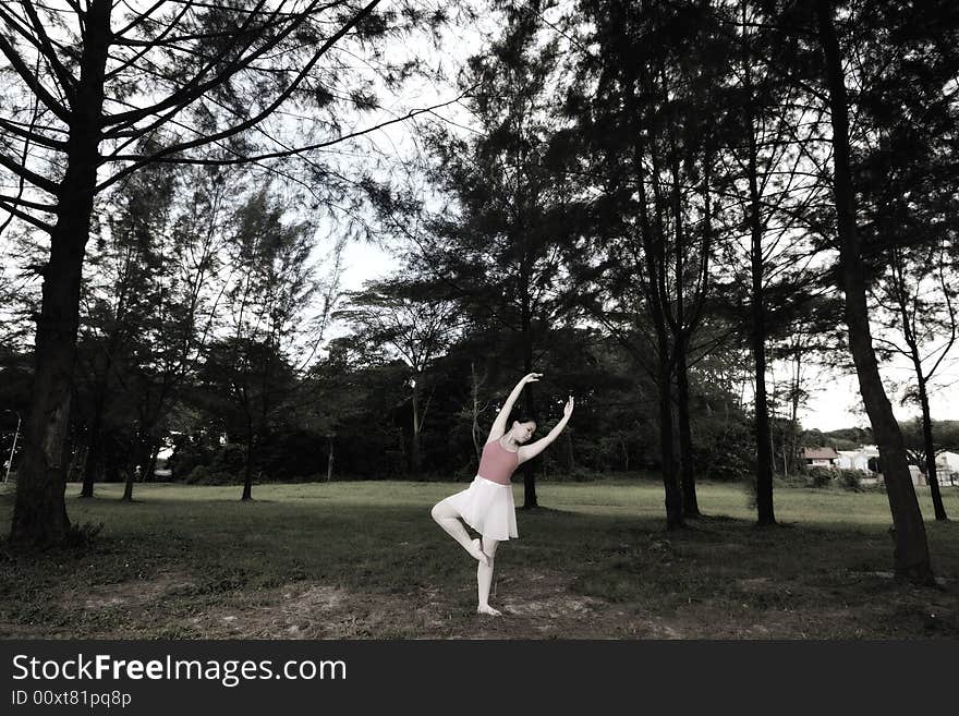 Ballerina performing in the outdoor. Ballerina performing in the outdoor