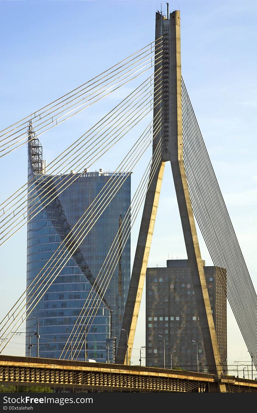 Cable-stayed bridge across Daugava river. Cable-stayed bridge across Daugava river.