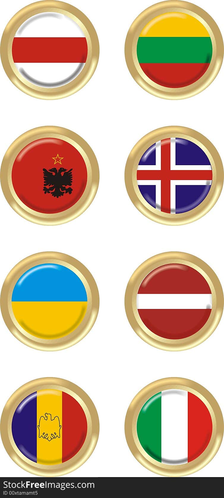 Art illustration: round medal with the flag of 8 countries