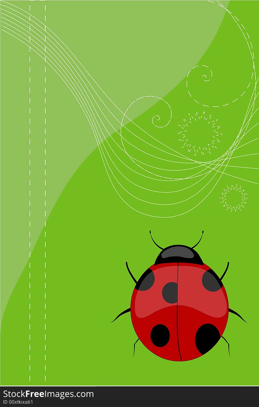 Green background with a ladybird, vector figure