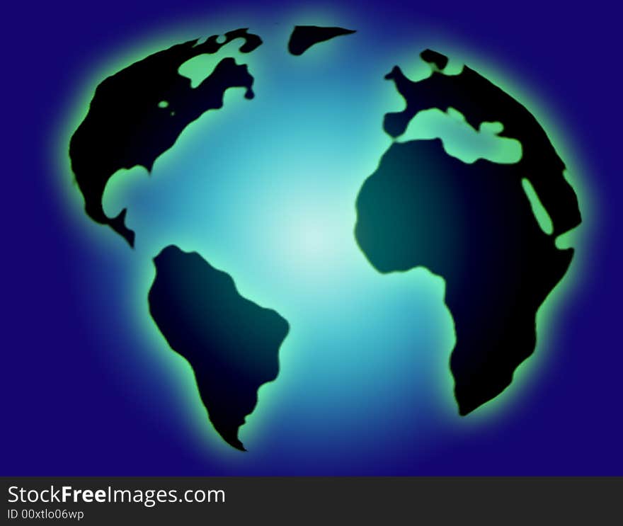 Earth with blue background and black land