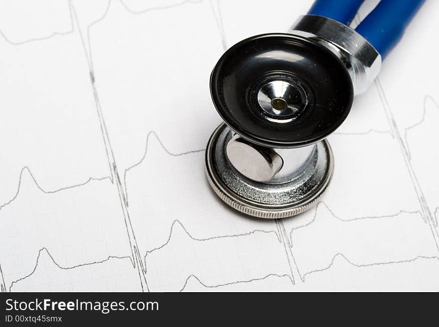 Stethoscope on electrocardiogram chart