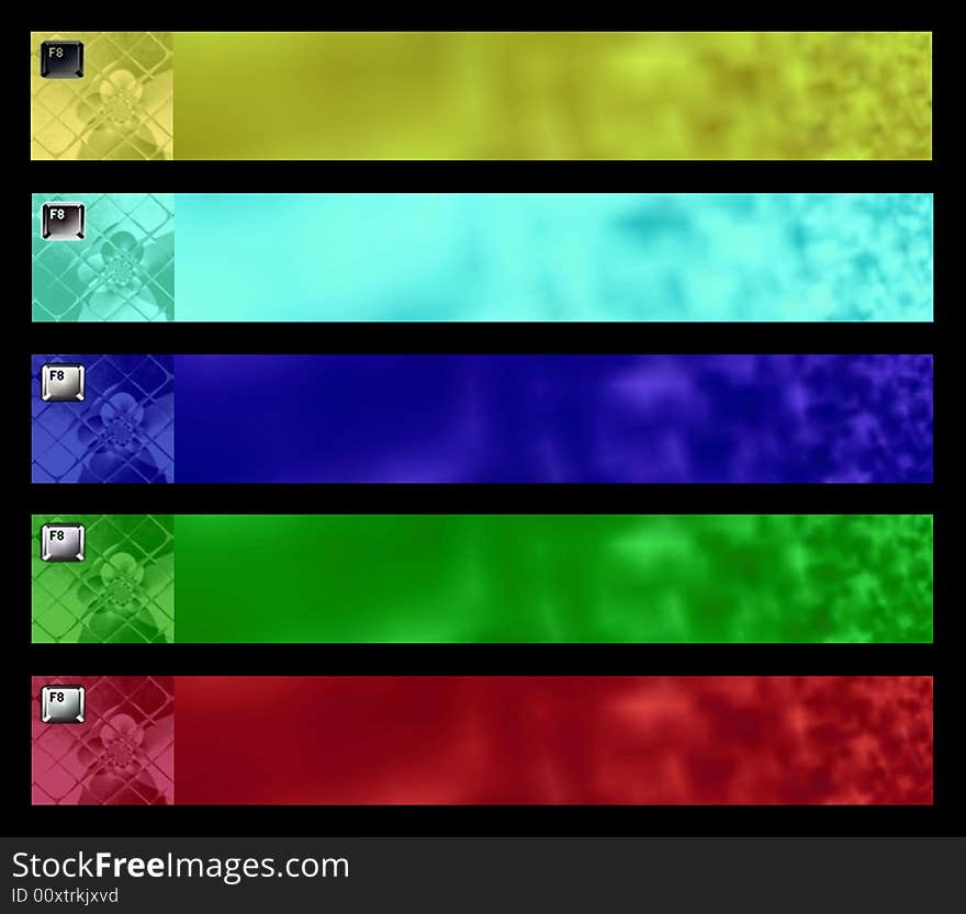 Five banners with five different colors