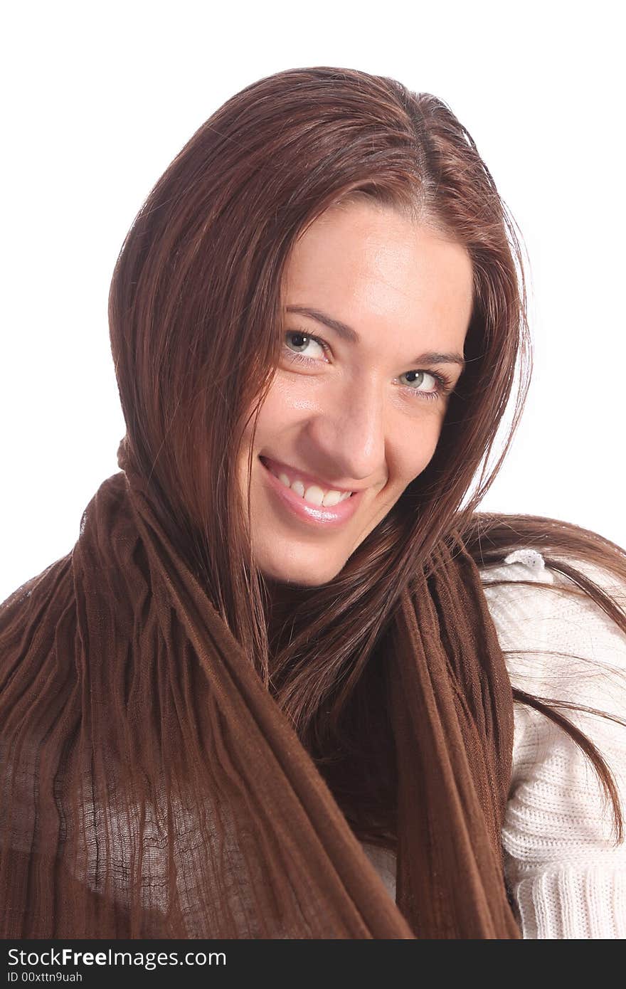 Beautiful young a woman with brown scarf