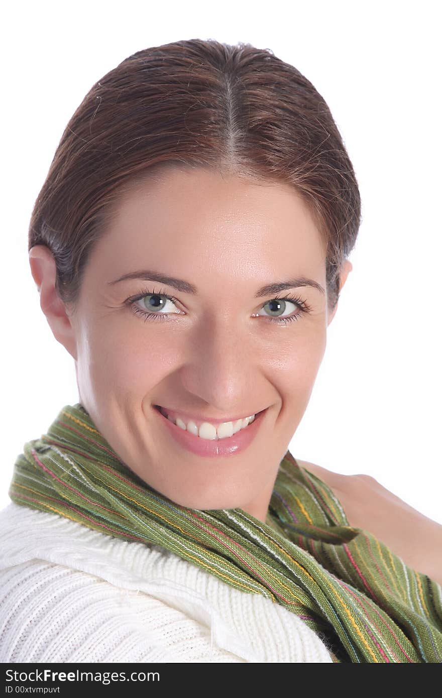 Beautiful young a woman with scarf on white background