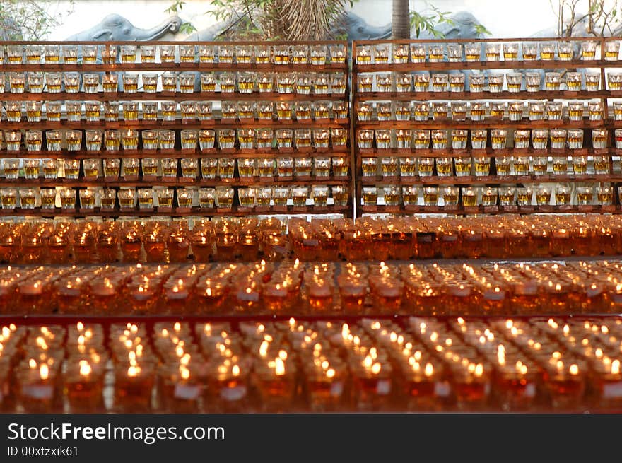 The oil lamp arrangement at the Maha Vihara Temple Kuala Lumpur Malaysia on Wesay Day. The oil lamp arrangement at the Maha Vihara Temple Kuala Lumpur Malaysia on Wesay Day