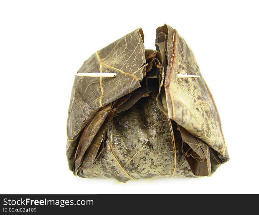 Closeup of isolated Steamed Rice in Lotus Leaves (Chinese Food)