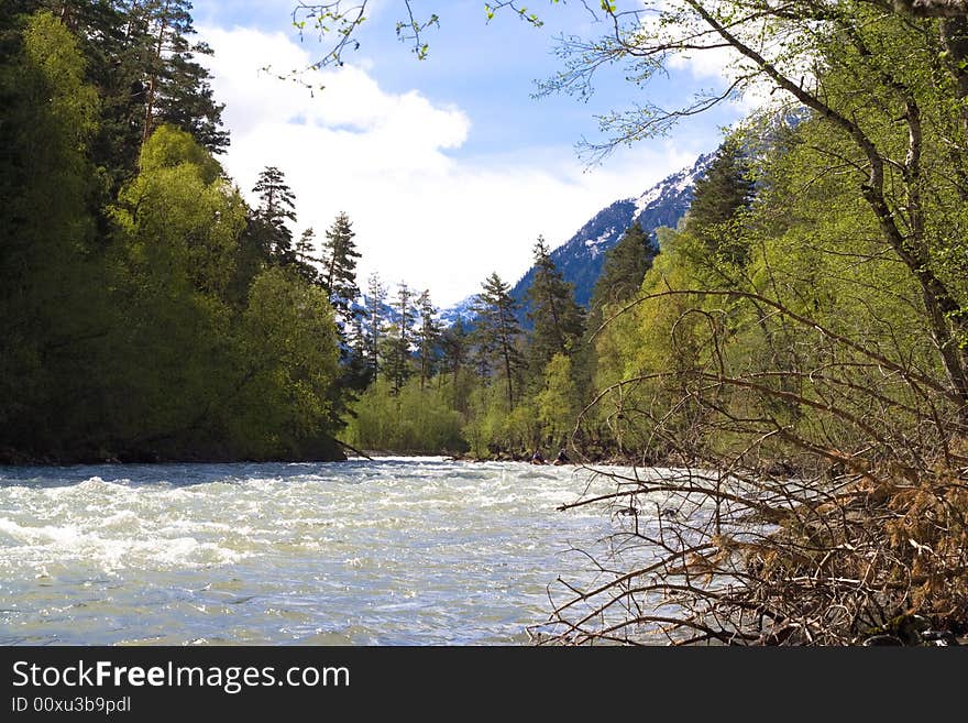 River, Plants And Mouuntain