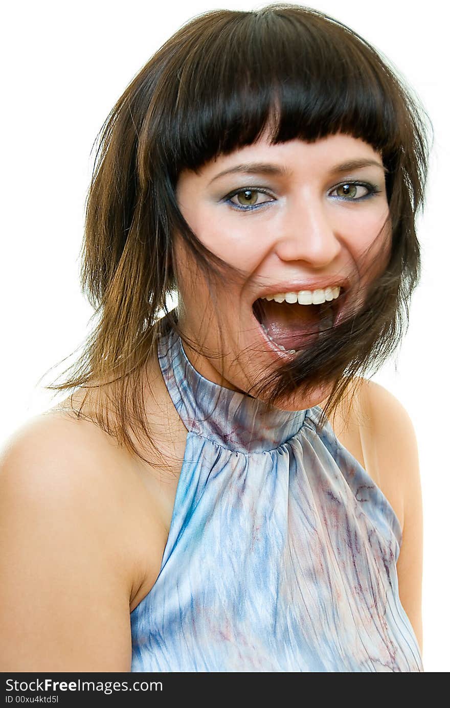 Portrait of shouting young woman on white. Portrait of shouting young woman on white