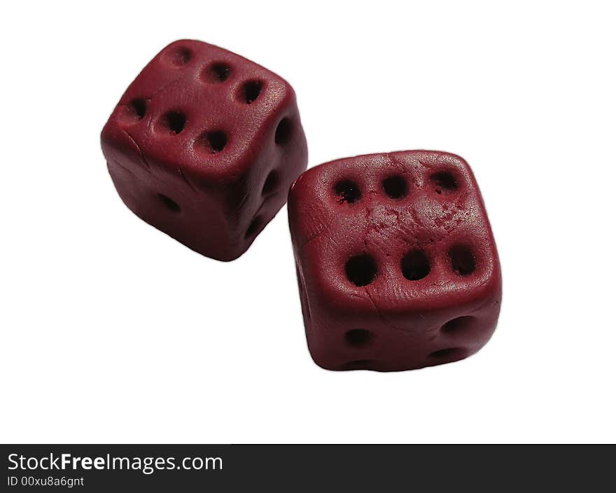 A hand made dice on the white background, good fortune . A hand made dice on the white background, good fortune