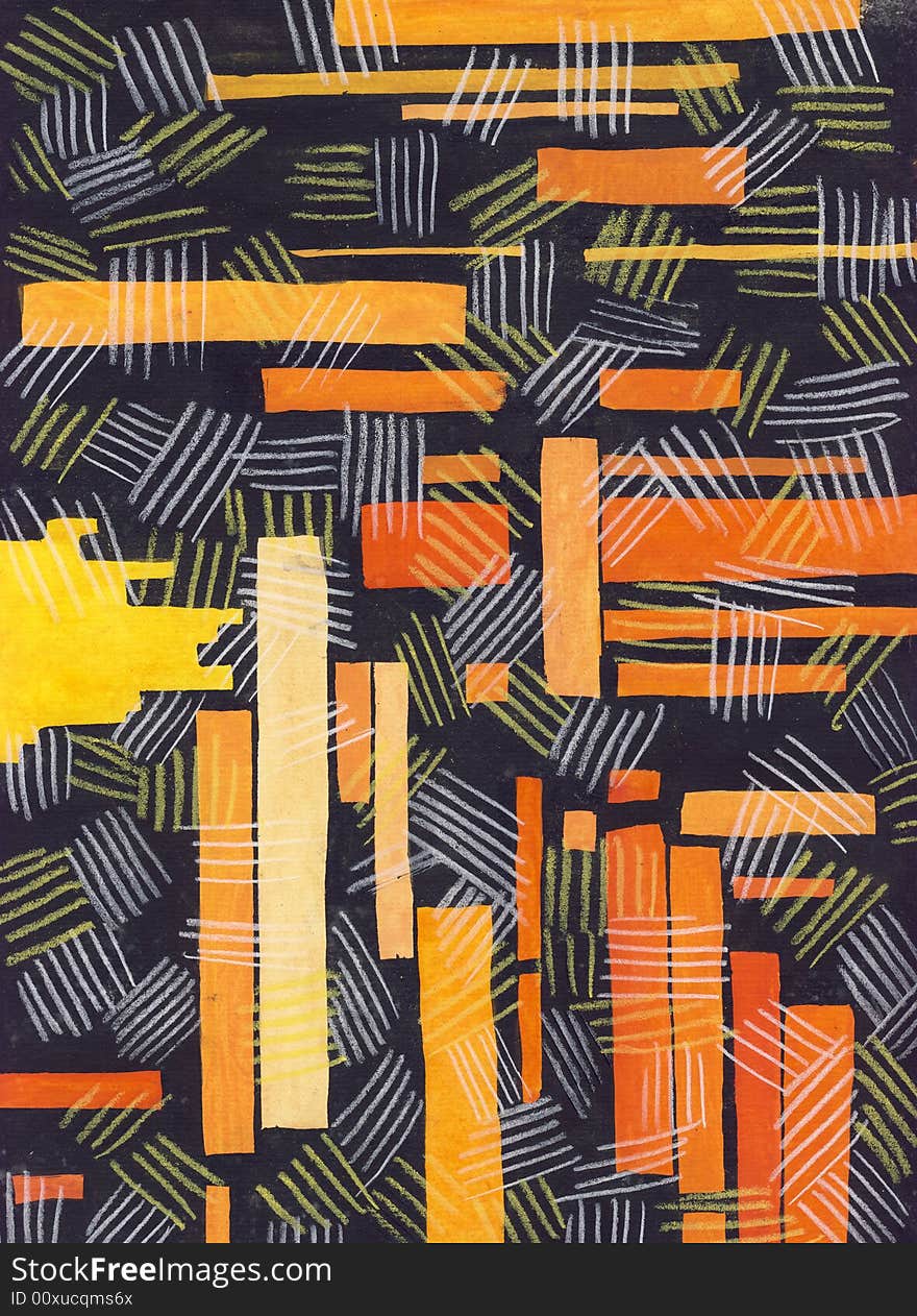 A contemporary abstract style; created by hand with tempera and pencils. A contemporary abstract style; created by hand with tempera and pencils