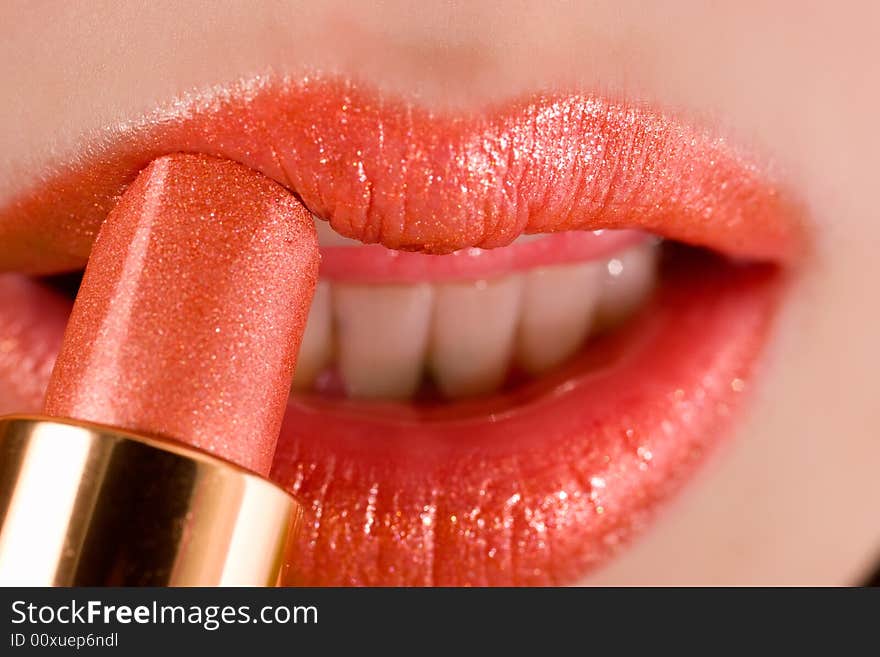 Sensual woman mouth with red lipstick