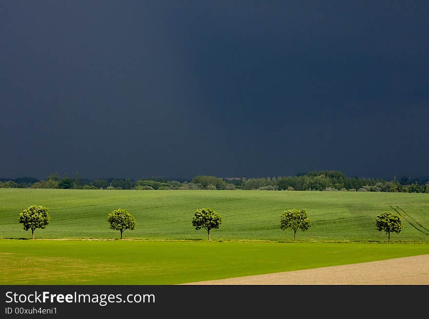 Landscape view before thunder