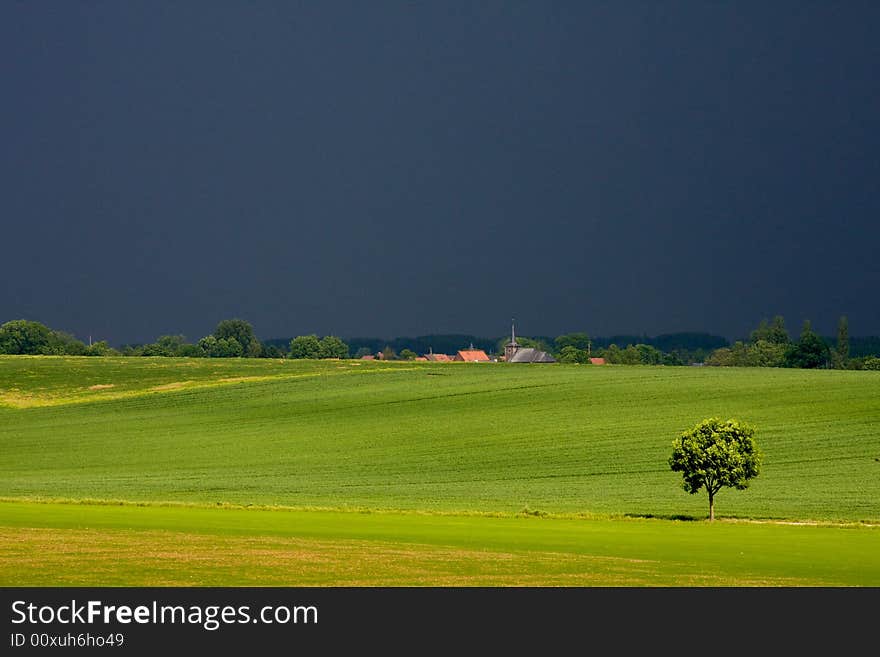 Landscape view before thunder