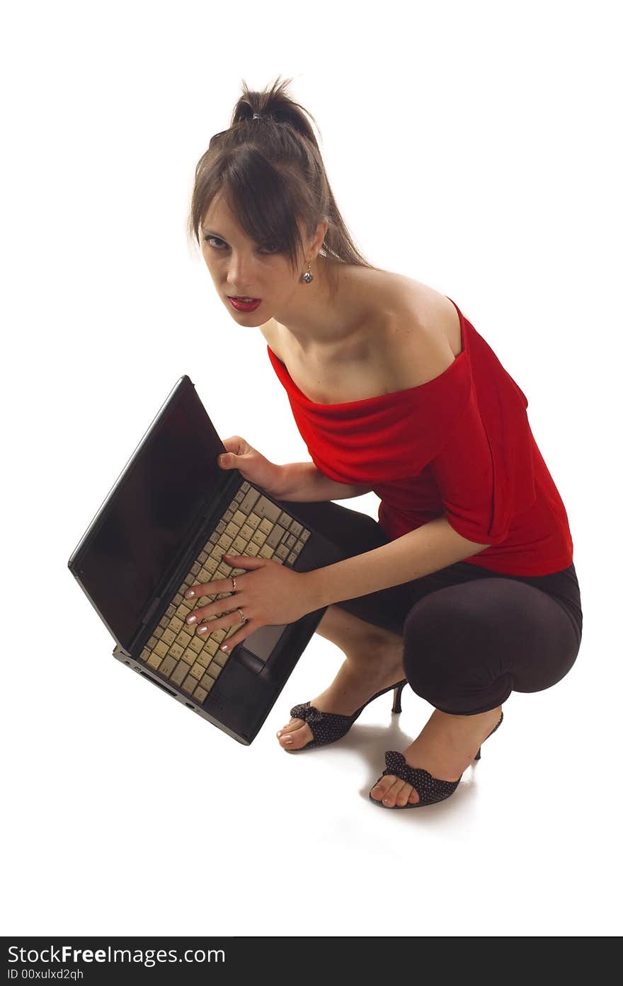 Young adult girl holding notebook on white backgrounds. Young adult girl holding notebook on white backgrounds