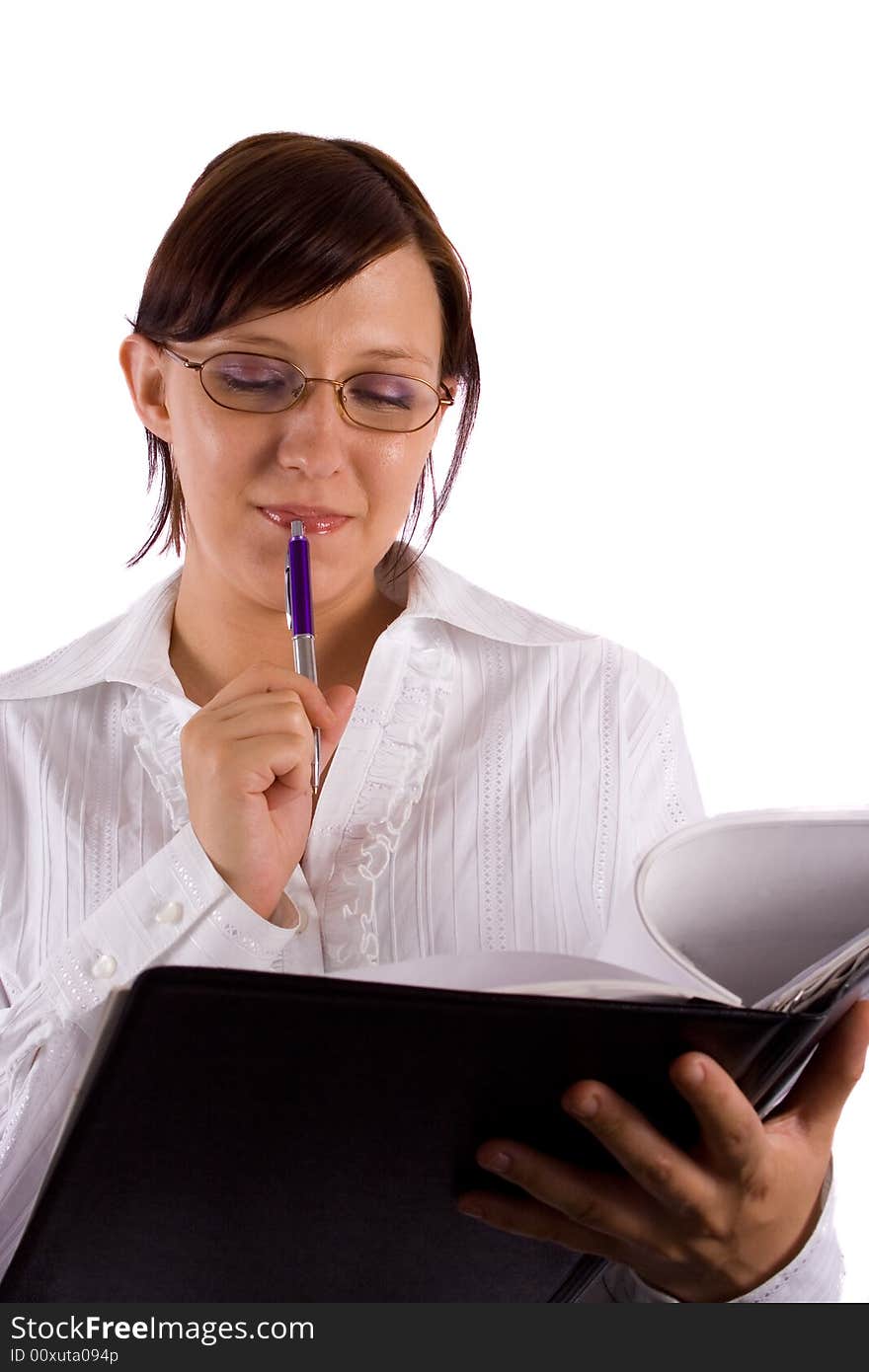 Woman writing on white background. Woman writing on white background