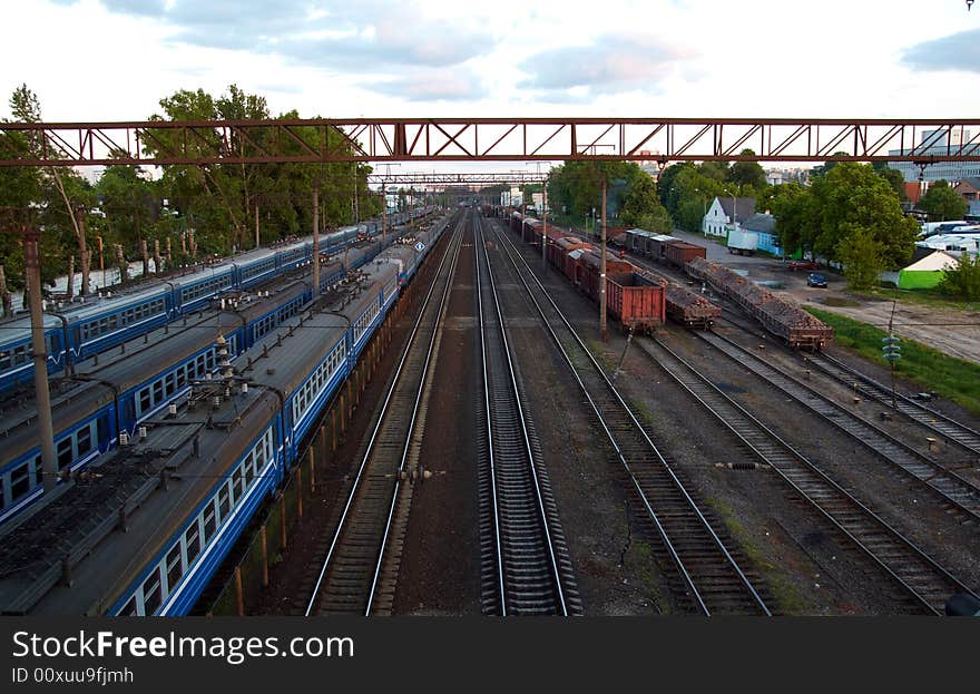 Panorama of tracks with cars