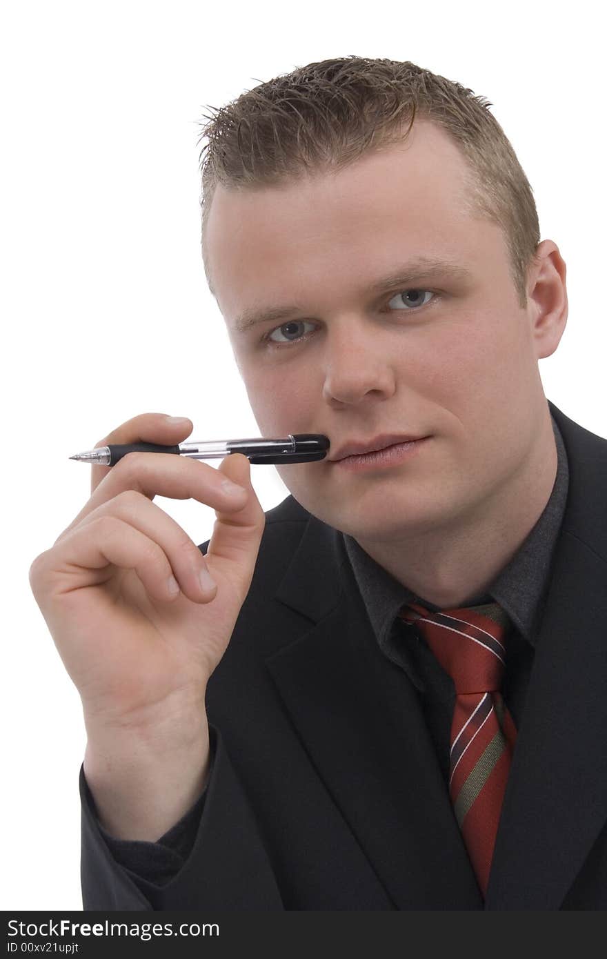 Man with stylus against a white background. Man with stylus against a white background