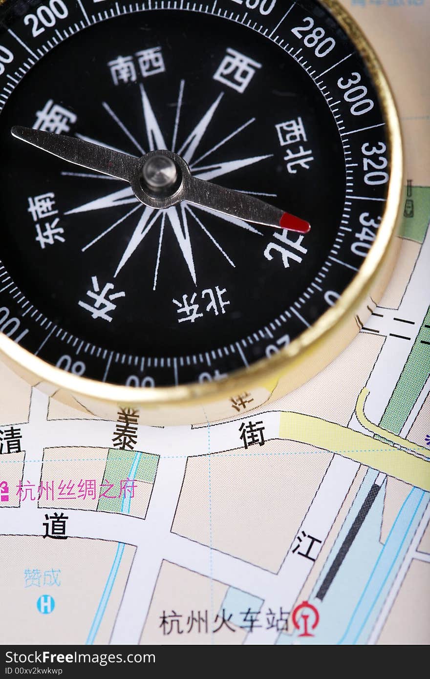 Chinese compass on chinese map. Chinese compass on chinese map