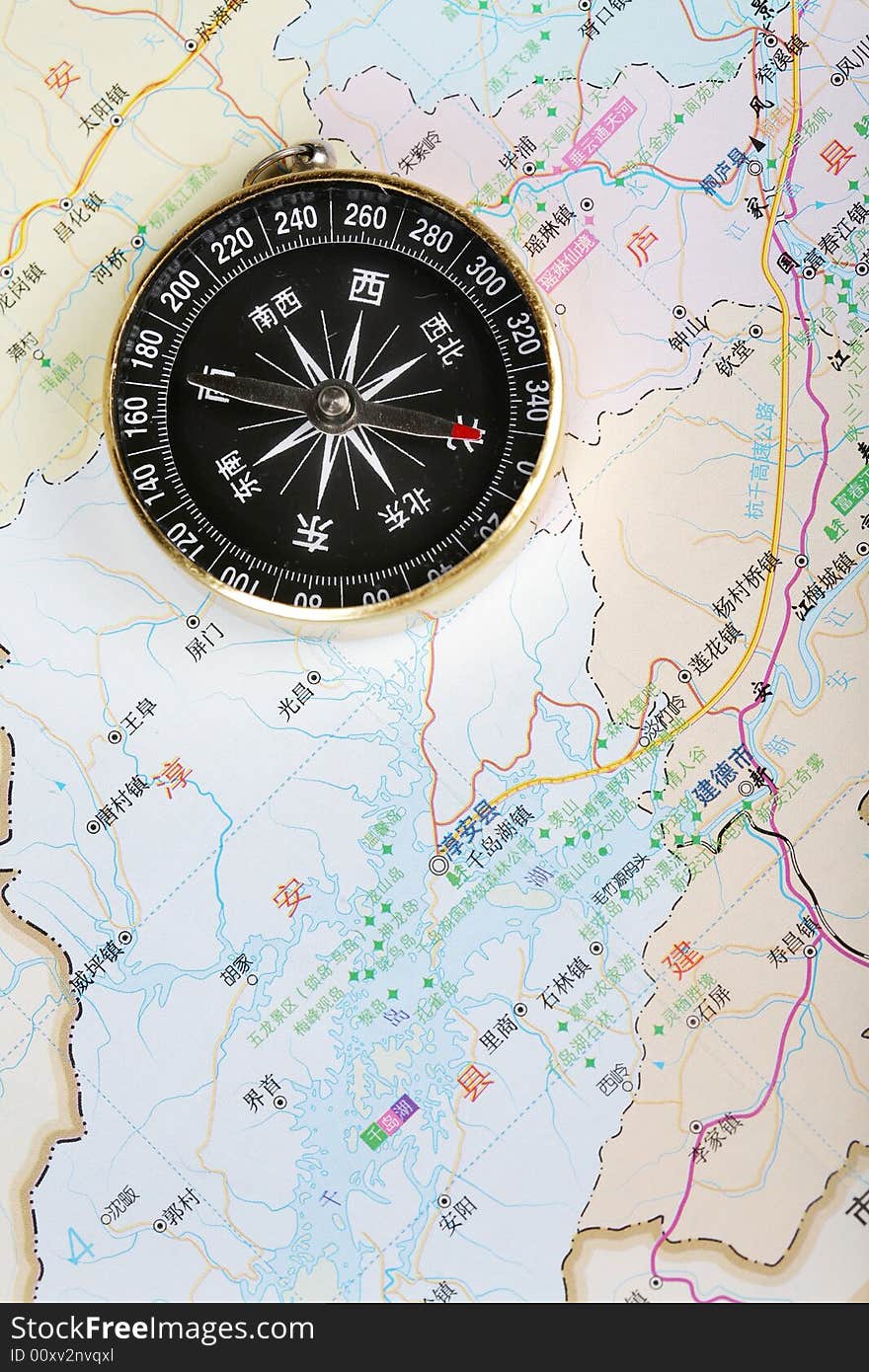 Compass on map