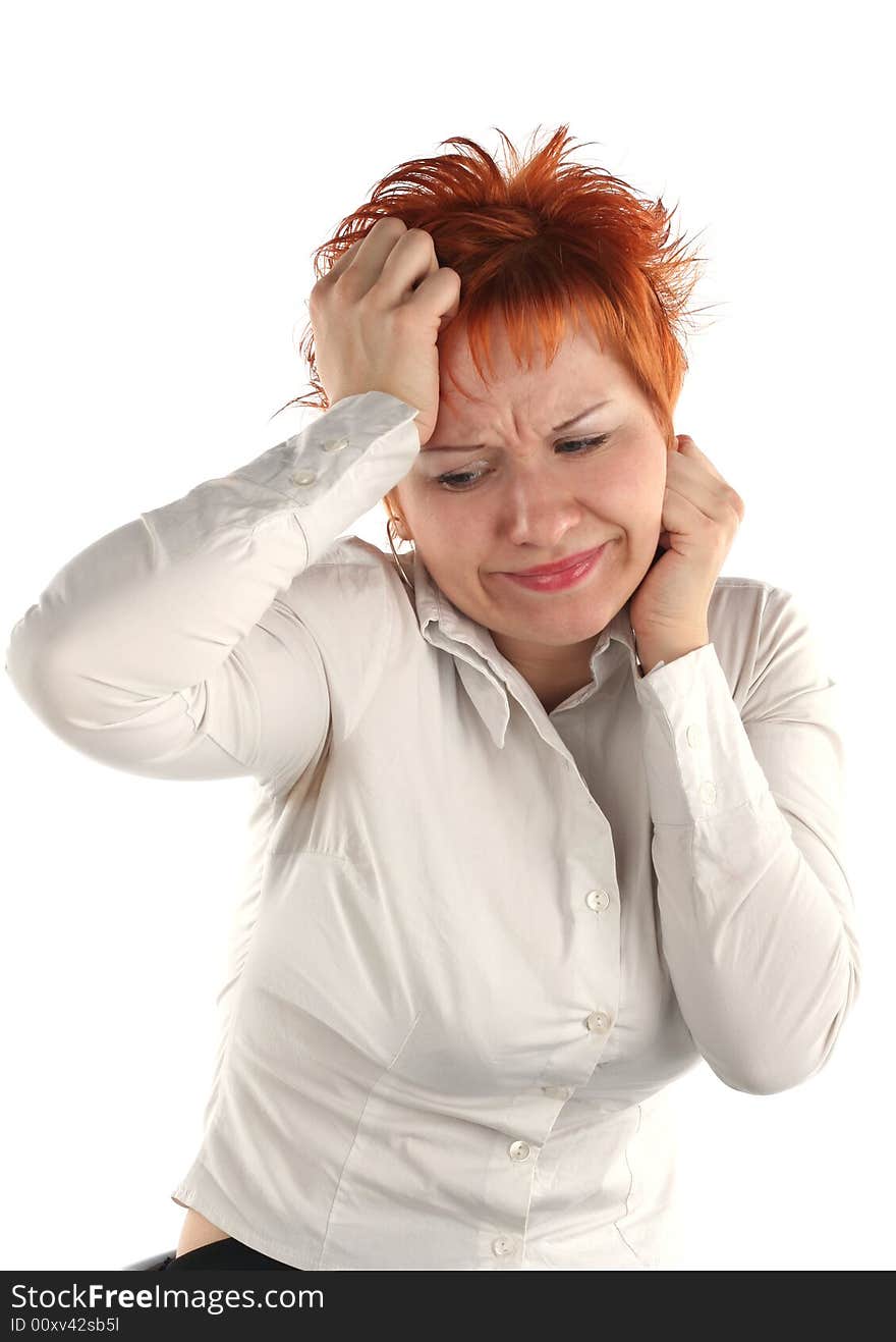 Headache of business woman isolated on white background