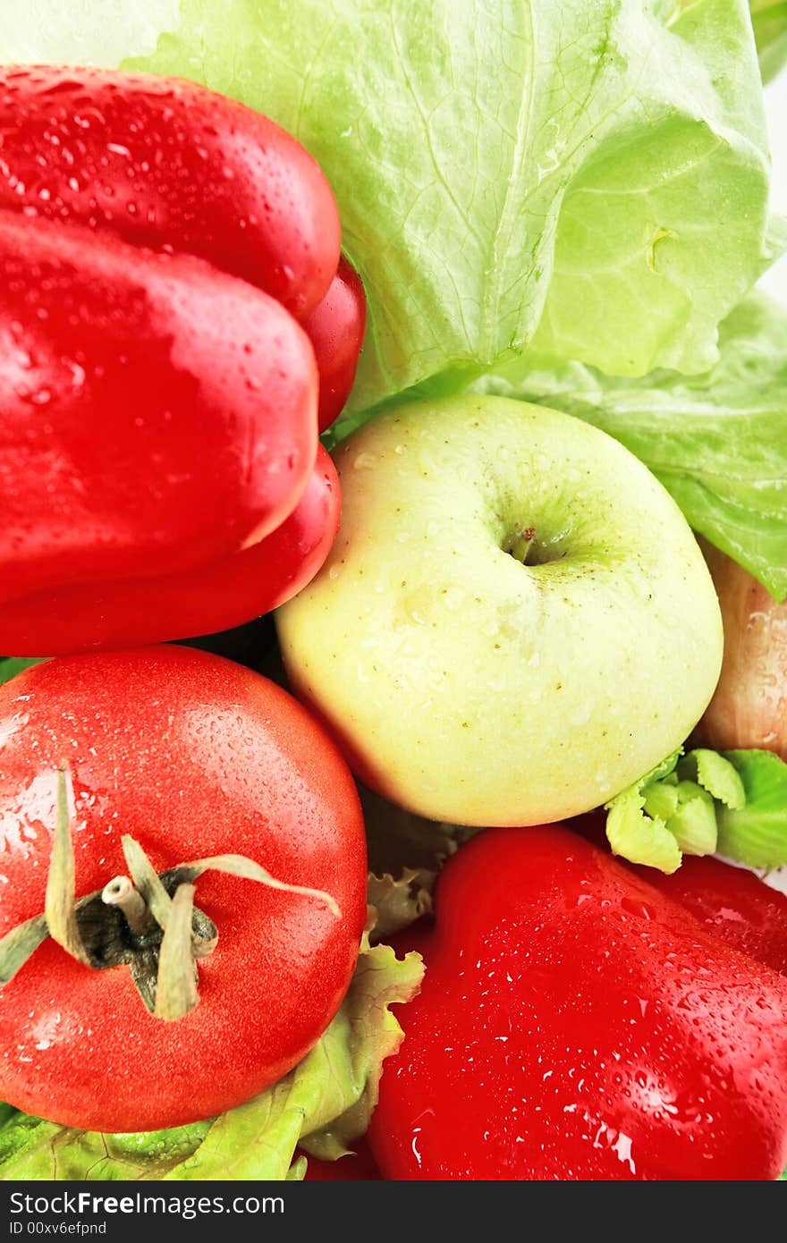 Fresh Vegetables, Fruits and other foodstuffs. Shot in a studio. Fresh Vegetables, Fruits and other foodstuffs. Shot in a studio.