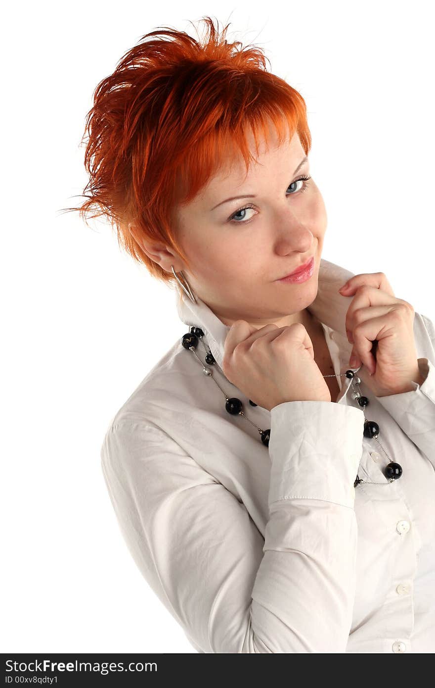 Serious business woman isolated on white background