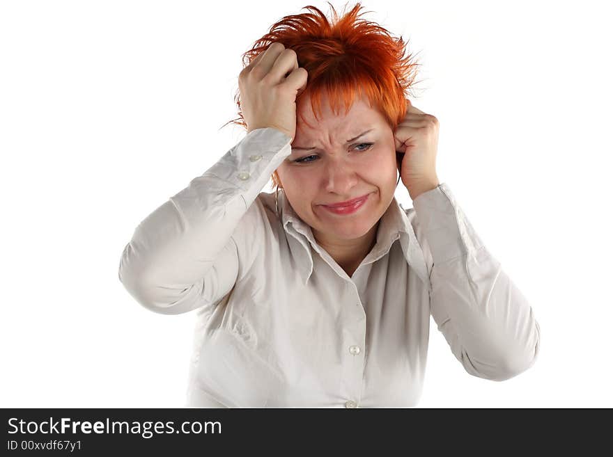 Headache of business woman isolated on white background